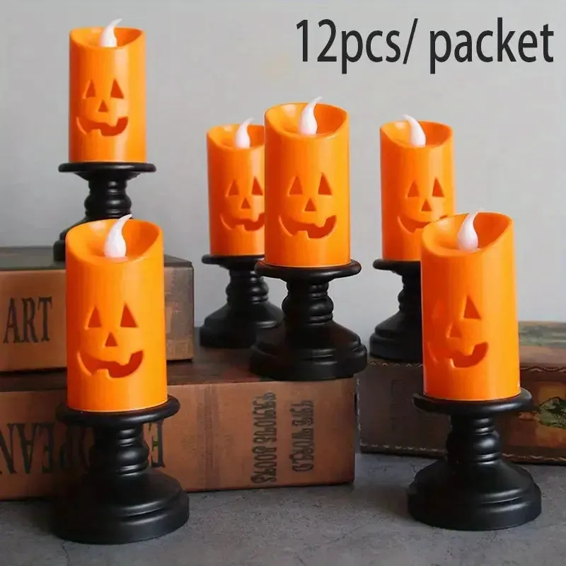 12-Pieces: Halloween LED Pumpkin Chandelier Candles
