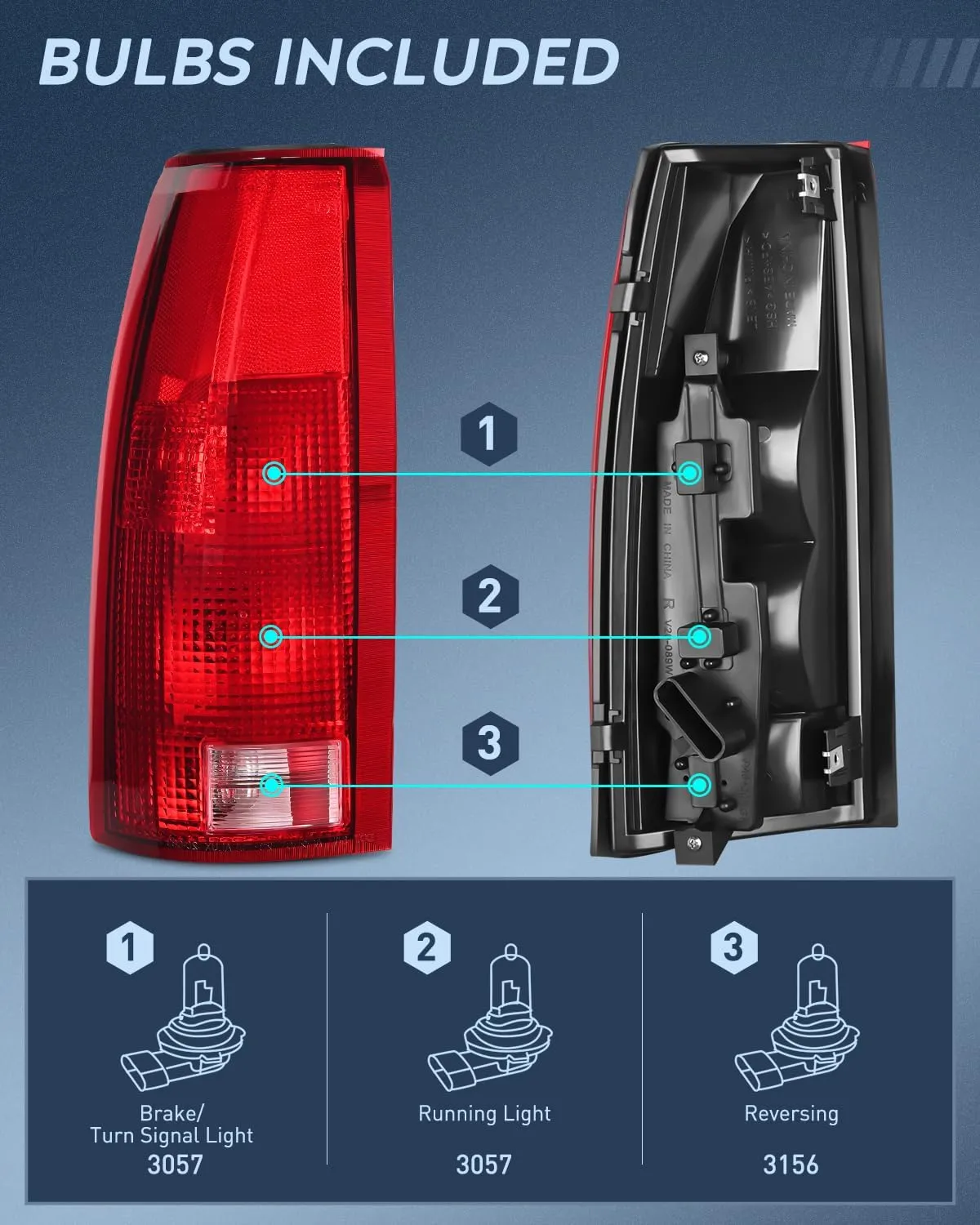 1998-1999 Chevy GMC C/K1500 2500 3500 1992-1999 Yukon Suburban Blazer 1995-2000 Tahoe 1999-2000 Cadillac Tail light Assembly Rear Lamp Replacement w/Bulbs and Harness