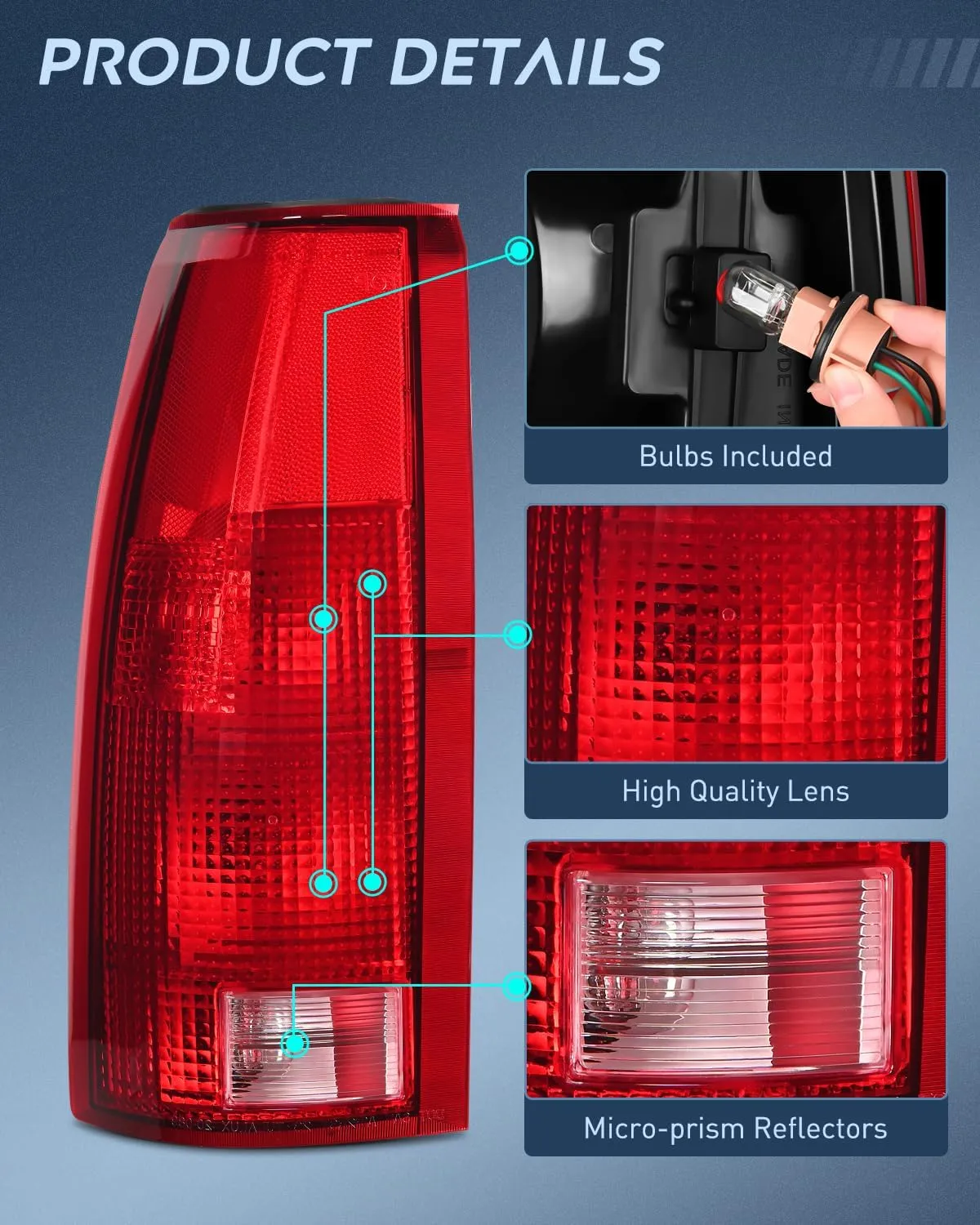 1998-1999 Chevy GMC C/K1500 2500 3500 1992-1999 Yukon Suburban Blazer 1995-2000 Tahoe 1999-2000 Cadillac Tail light Assembly Rear Lamp Replacement w/Bulbs and Harness