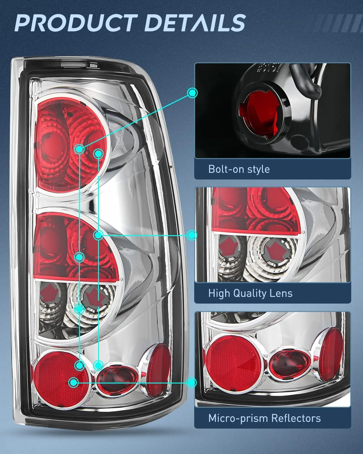 1999-2007 Chevy Silverado 1999-2002 GMC Sierra Tail light Assembly Rear Lamp Classic Body OE Style Chrome Housing Clear Lens