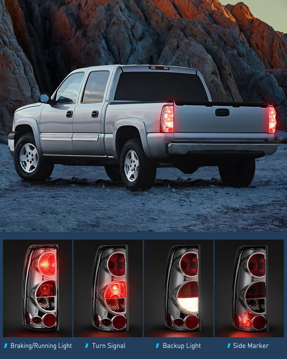 1999-2007 Chevy Silverado 1999-2002 GMC Sierra Tail light Assembly Rear Lamp Classic Body OE Style Chrome Housing Clear Lens