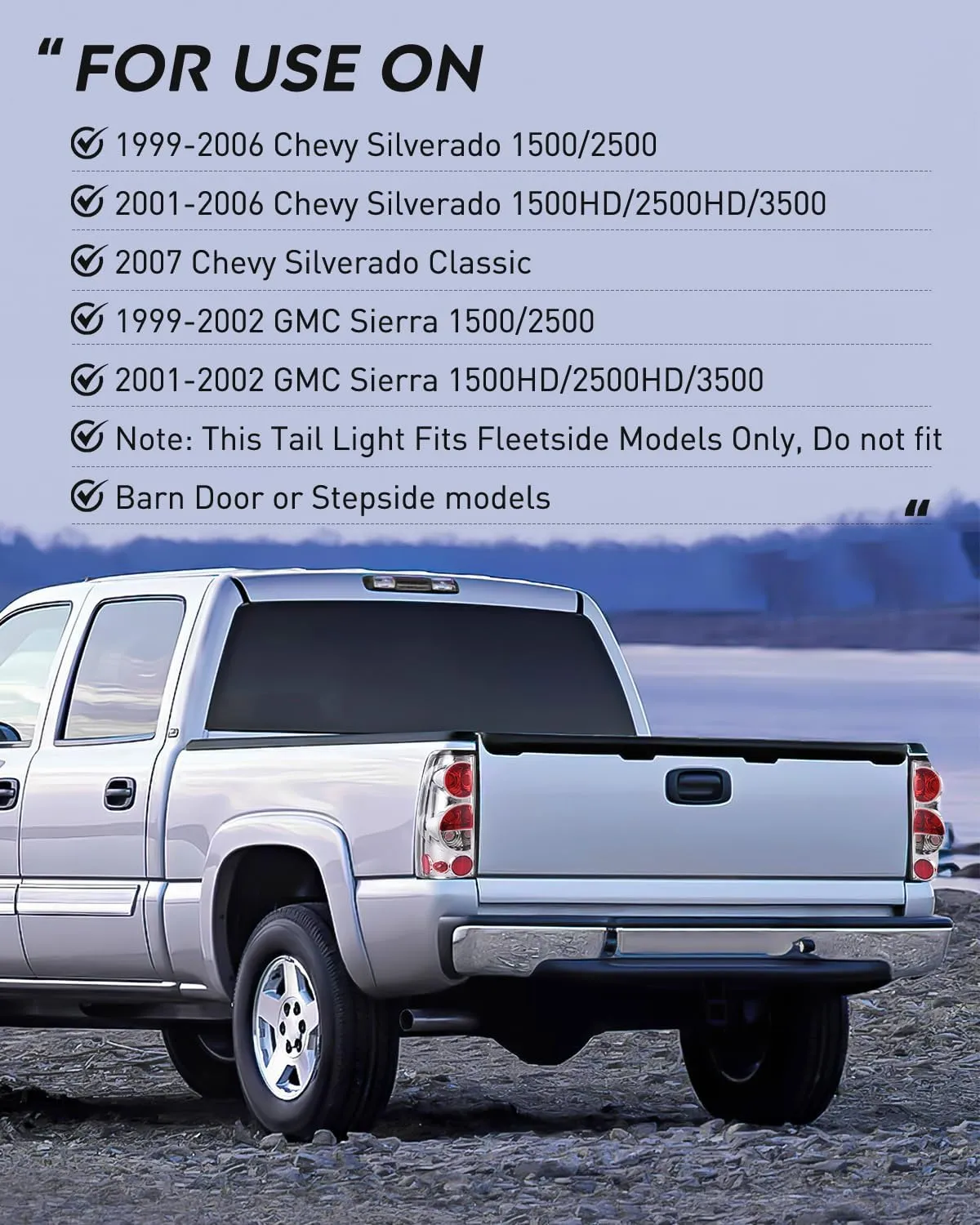 1999-2007 Chevy Silverado 1999-2002 GMC Sierra Tail light Assembly Rear Lamp Classic Body OE Style Chrome Housing Clear Lens
