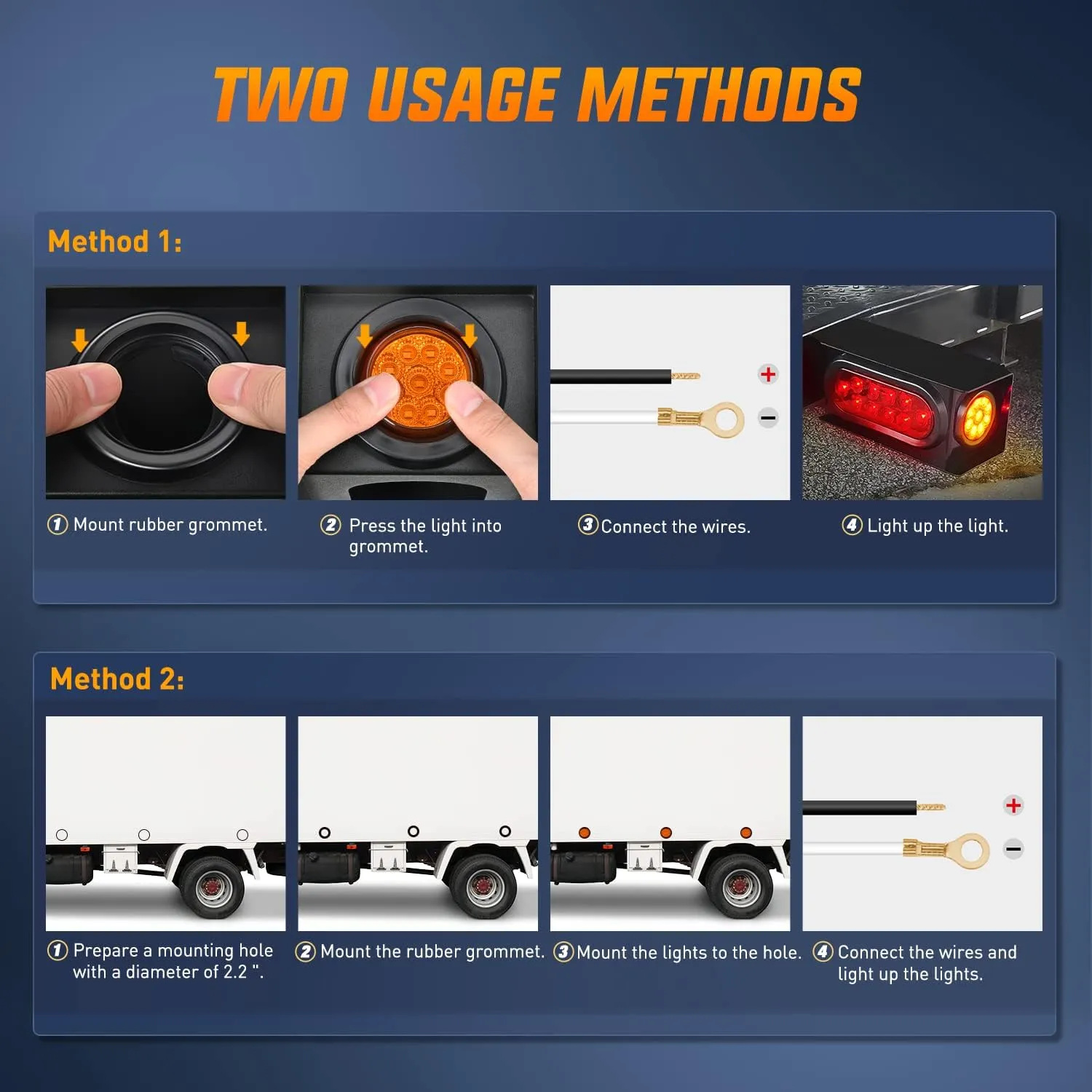 2 Inch Amber 9 Leds Round Marker Clearance Light (Pair)