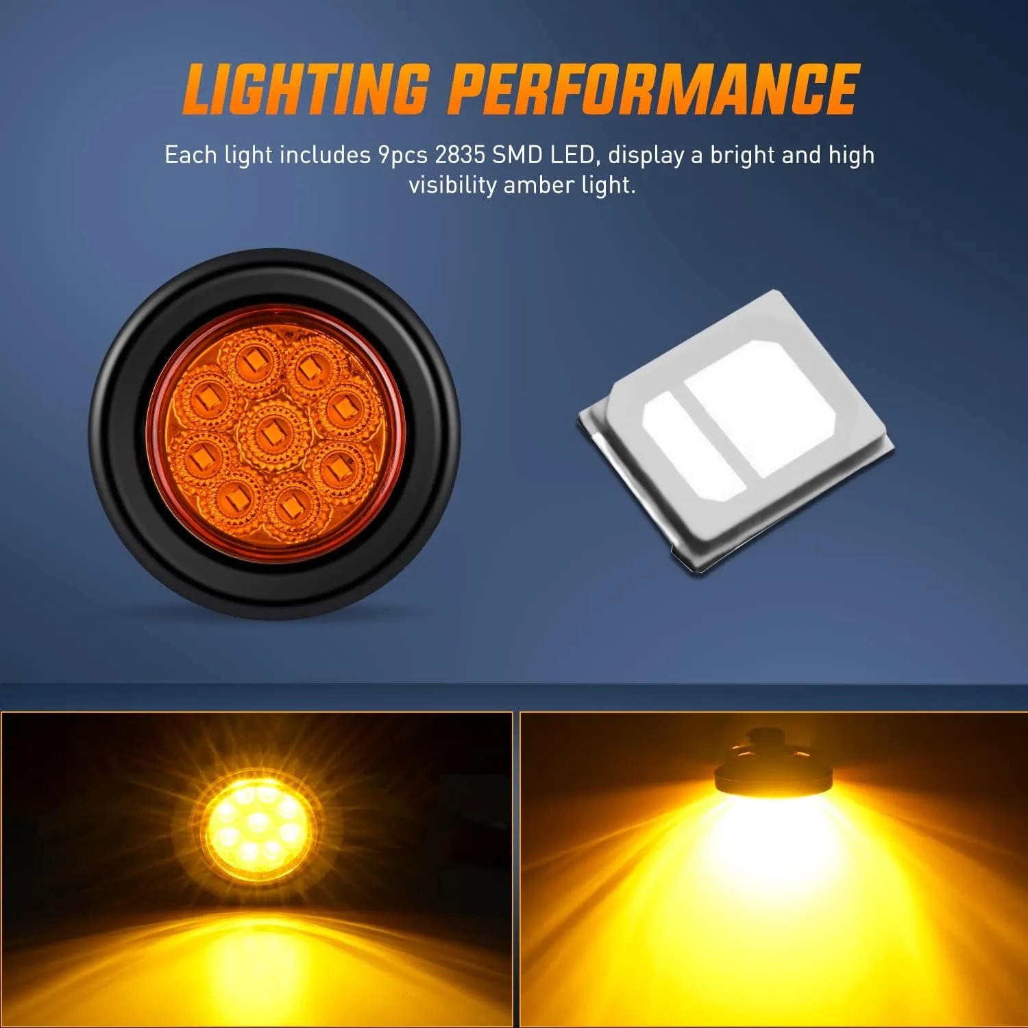2 Inch Amber 9 Leds Round Marker Clearance Light (Pair)
