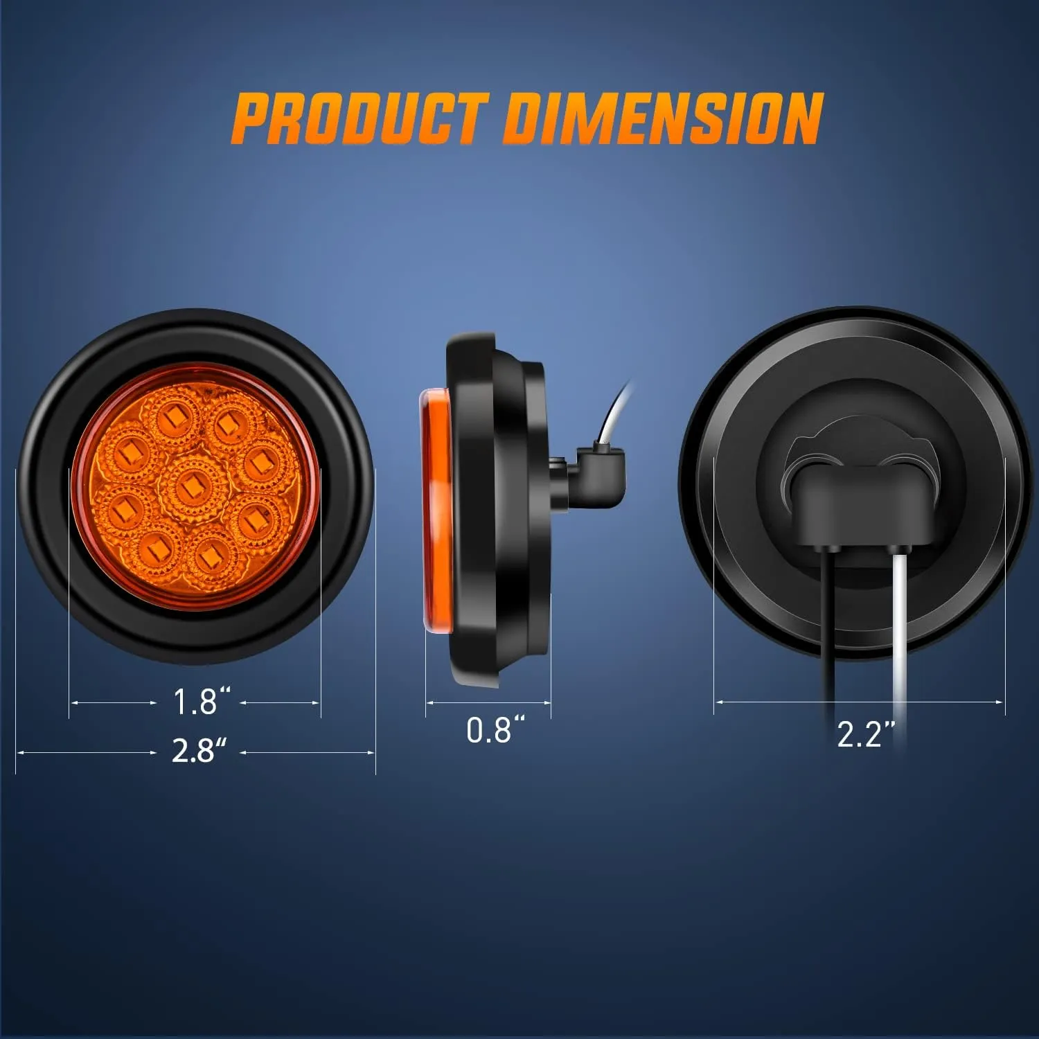 2 Inch Amber 9 Leds Round Marker Clearance Light (Pair)