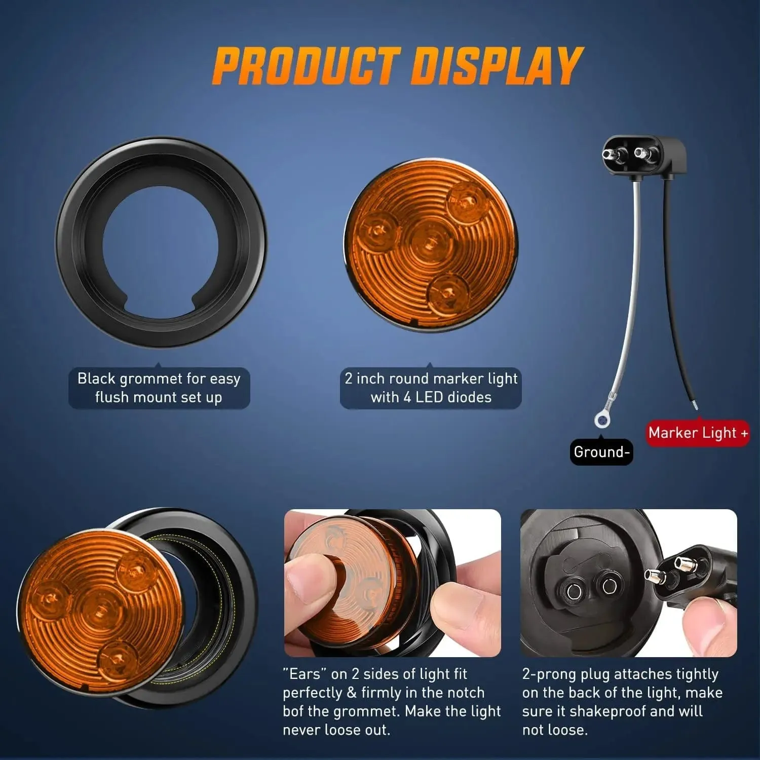 2 Inch Amber Round Side Marker Light (5 Pcs)
