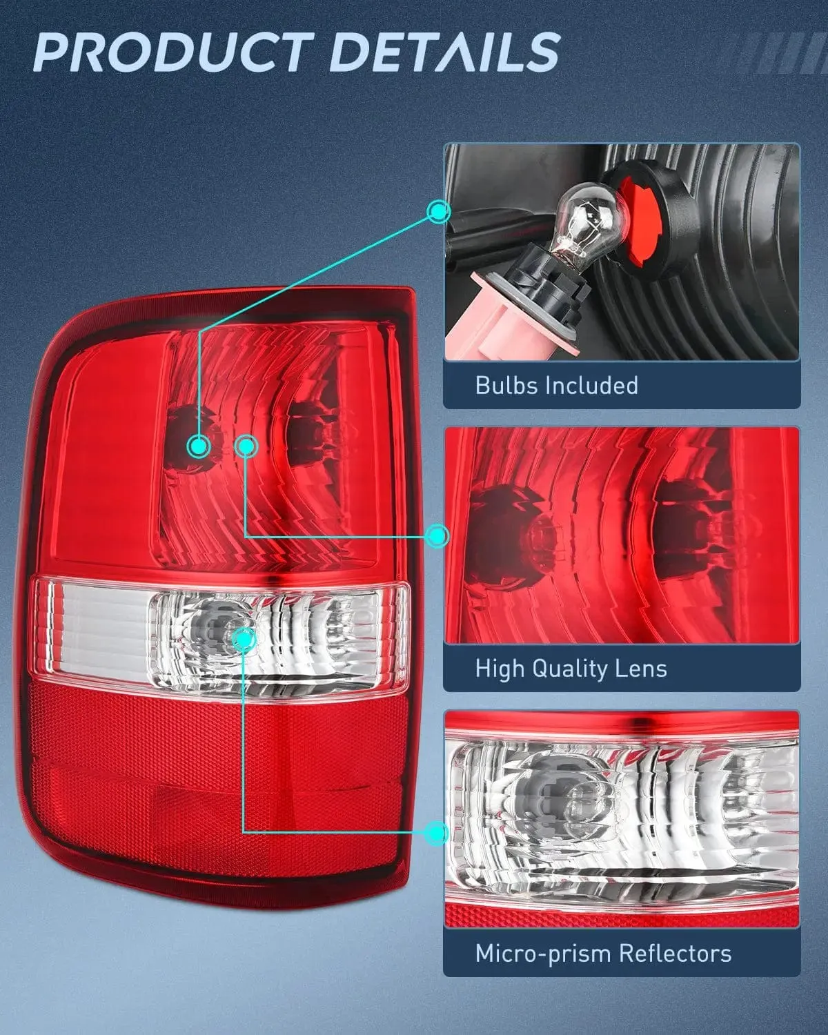 2004-2008 Ford F150 Tail light Assembly Rear Lamp Replacement OE Style Red Housing Driver Side