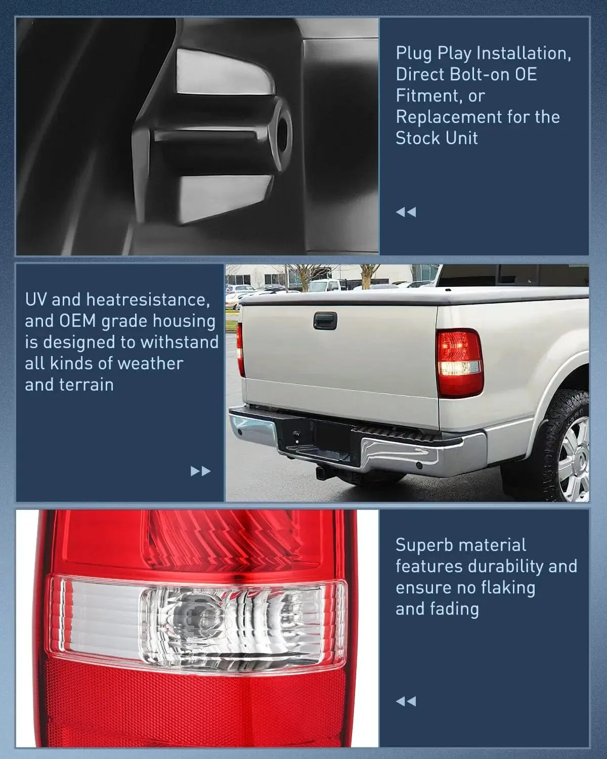 2004-2008 Ford F150 Tail light Assembly Rear Lamp Replacement OE Style Red Housing Driver Side