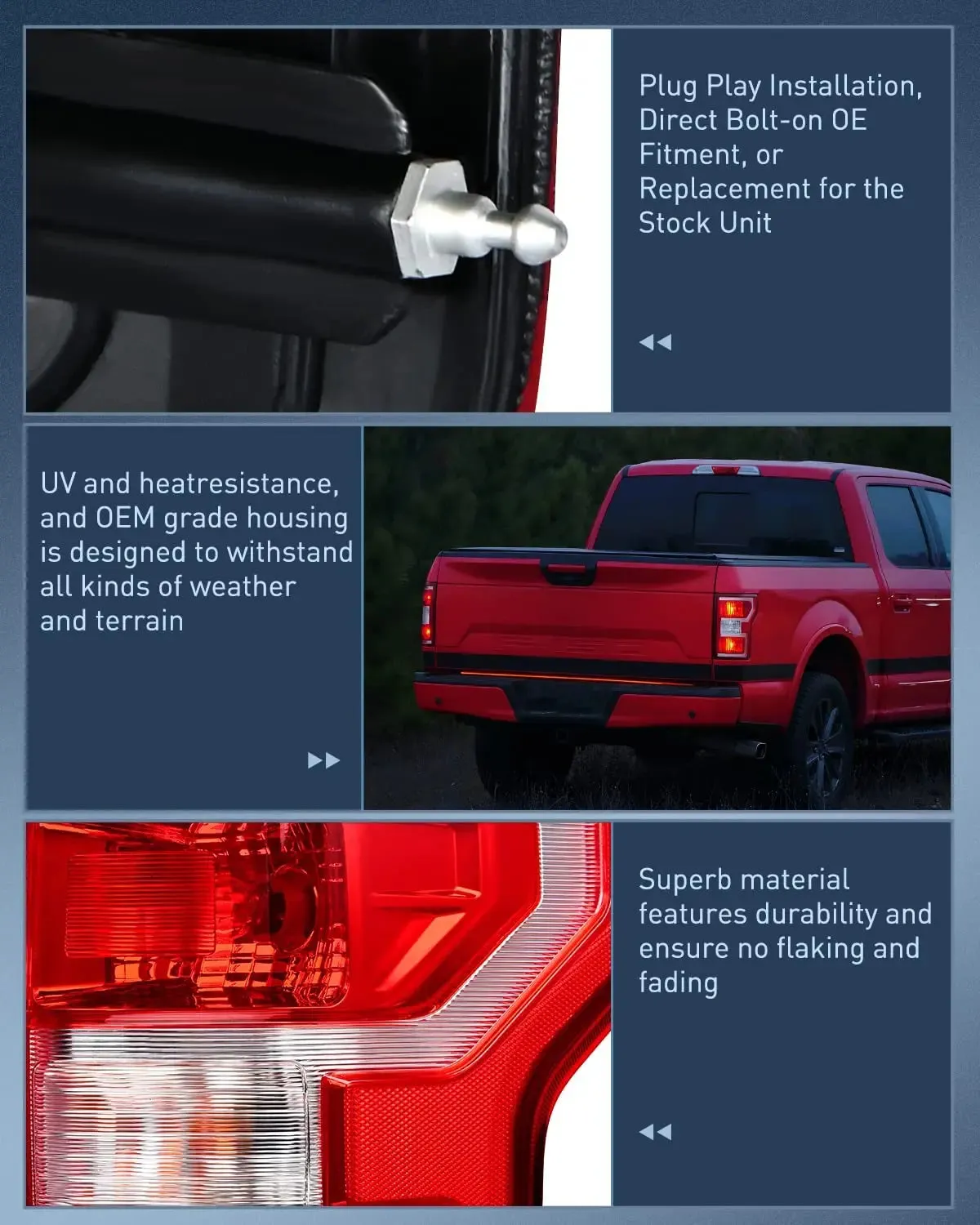 2018-2020 Ford F150 Tail light Assembly Rear Lamp Replacement OE Style Red Housing with Bulbs and Harness Passenger Side
