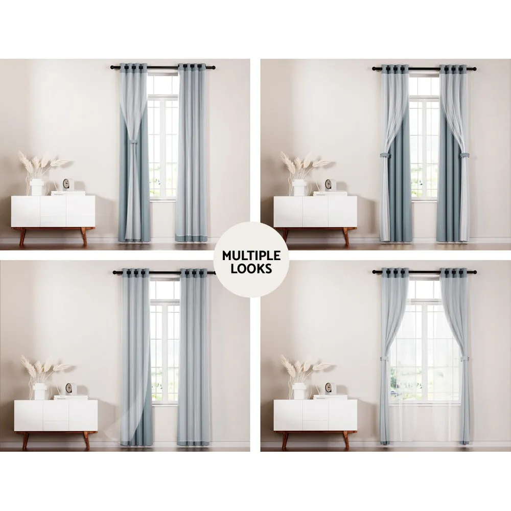 2X 132x160cm | Blockout Sheer Curtains | Light Grey