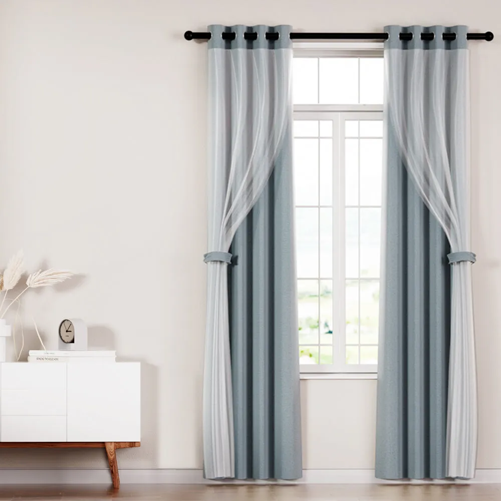 2X 132x160cm | Blockout Sheer Curtains | Light Grey