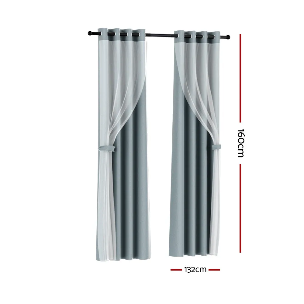 2X 132x160cm | Blockout Sheer Curtains | Light Grey