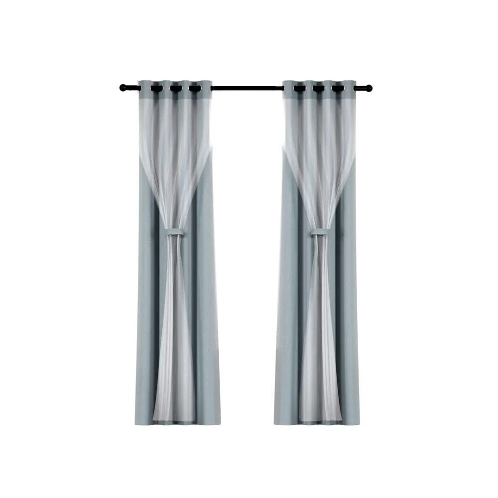 2X 132x160cm | Blockout Sheer Curtains | Light Grey
