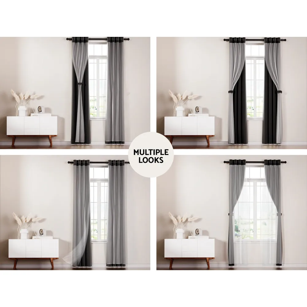 2X 132x242cm | Blockout Sheer Curtains | Black