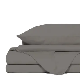 4 Piece 1500TC Sheet Set | Goose Feather Down Pillows 2 Pack | King | Stone