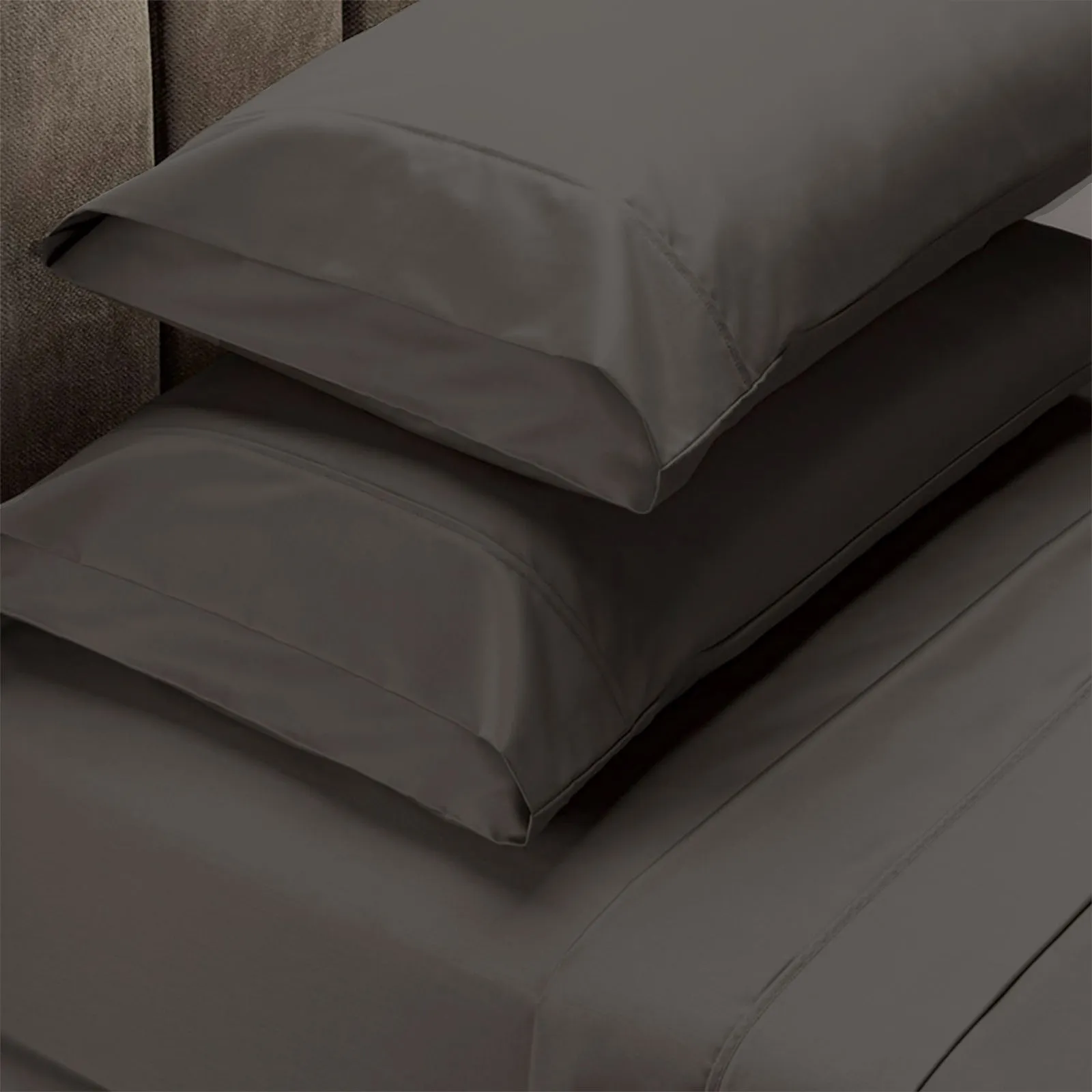 4 Piece 1500TC Sheet Set | Goose Feather Down Pillows 2 Pack | King | Stone