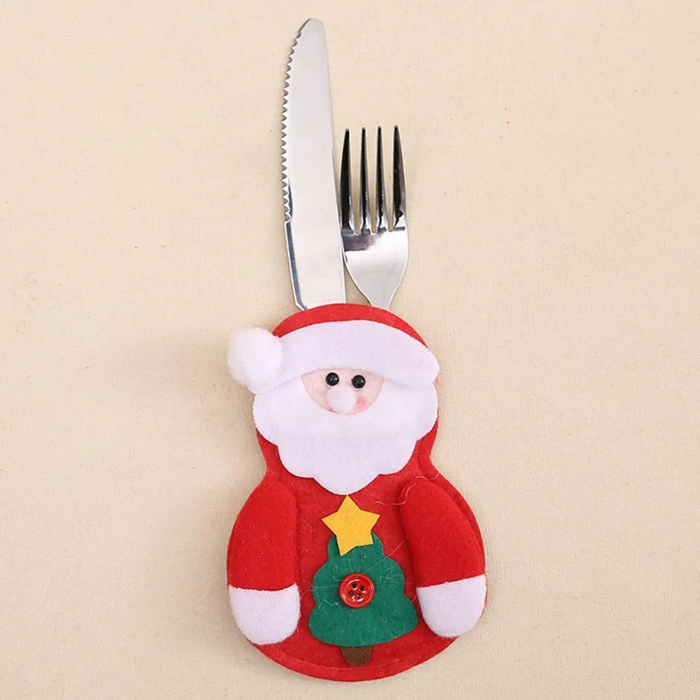 6pcs Christmas Snowman Cutlery Bags Dining Table Cutlery(Santa Claus)