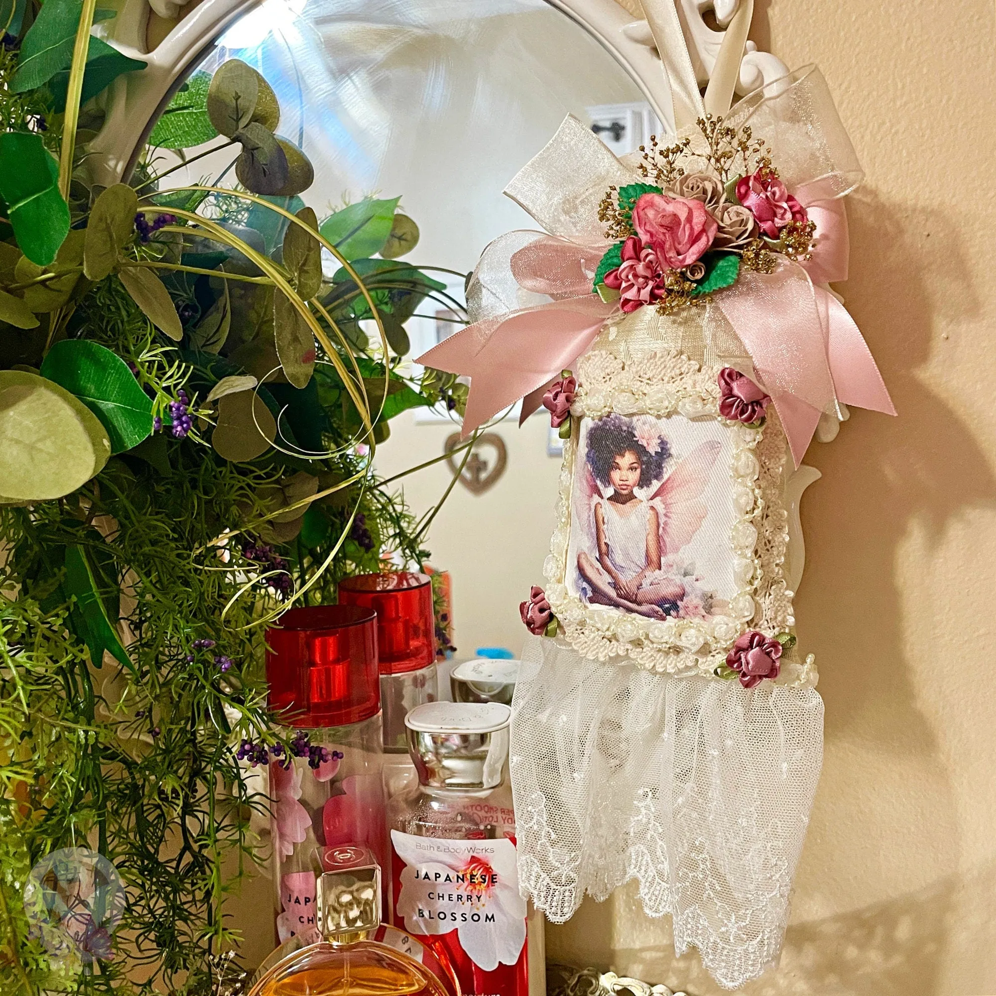 Black Fairy Themed Angel Sachet Wall Hanging Gift For Her, African American Angel Sachet, Flower Gift For Her For Christmas One of a Kind