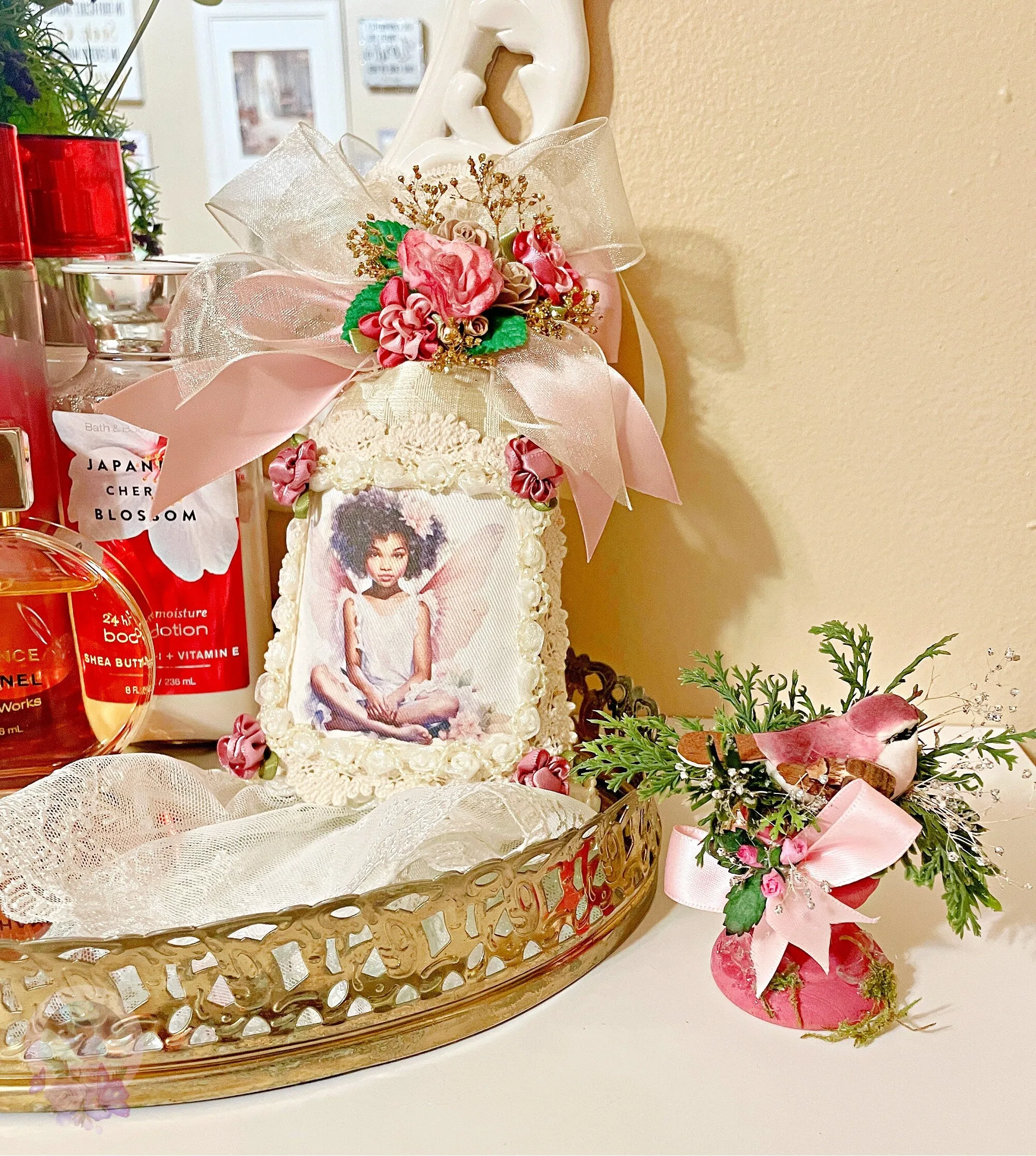 Black Fairy Themed Angel Sachet Wall Hanging Gift For Her, African American Angel Sachet, Flower Gift For Her For Christmas One of a Kind