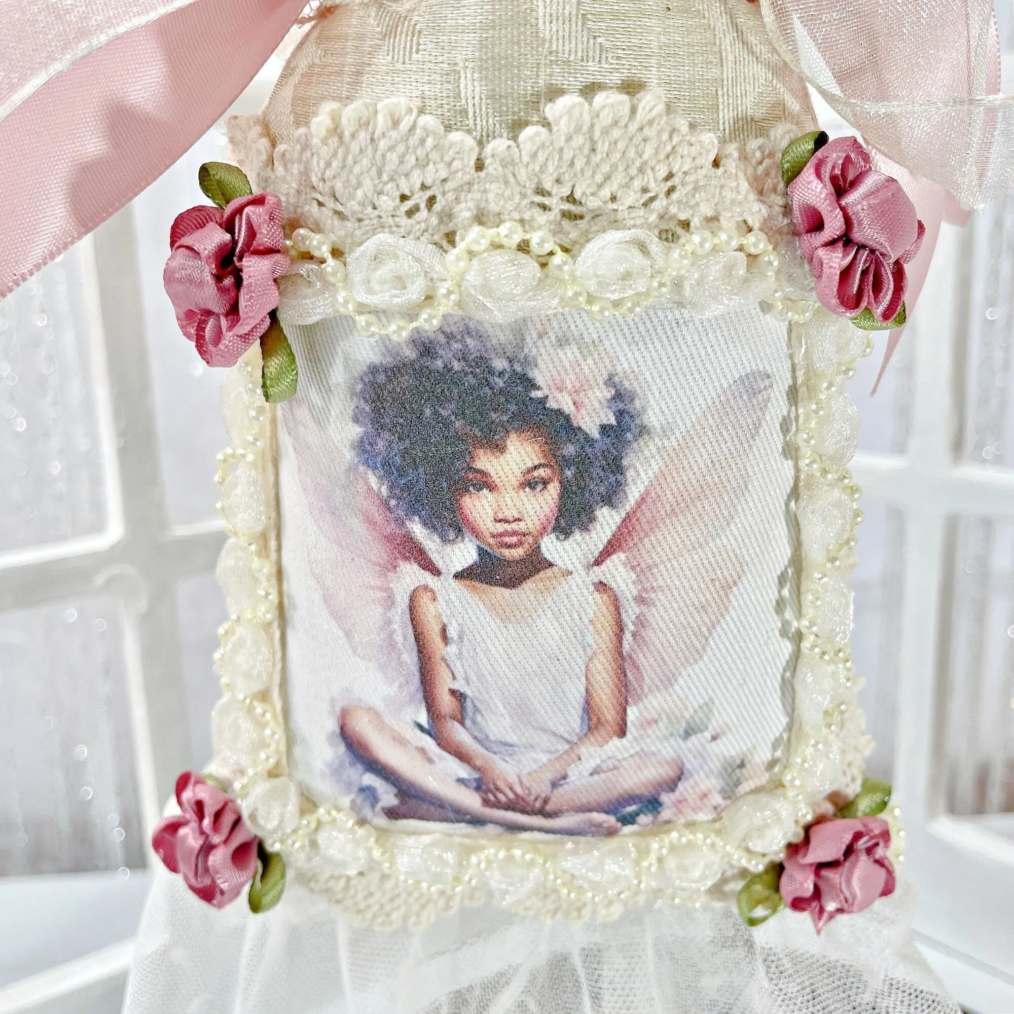 Black Fairy Themed Angel Sachet Wall Hanging Gift For Her, African American Angel Sachet, Flower Gift For Her For Christmas One of a Kind