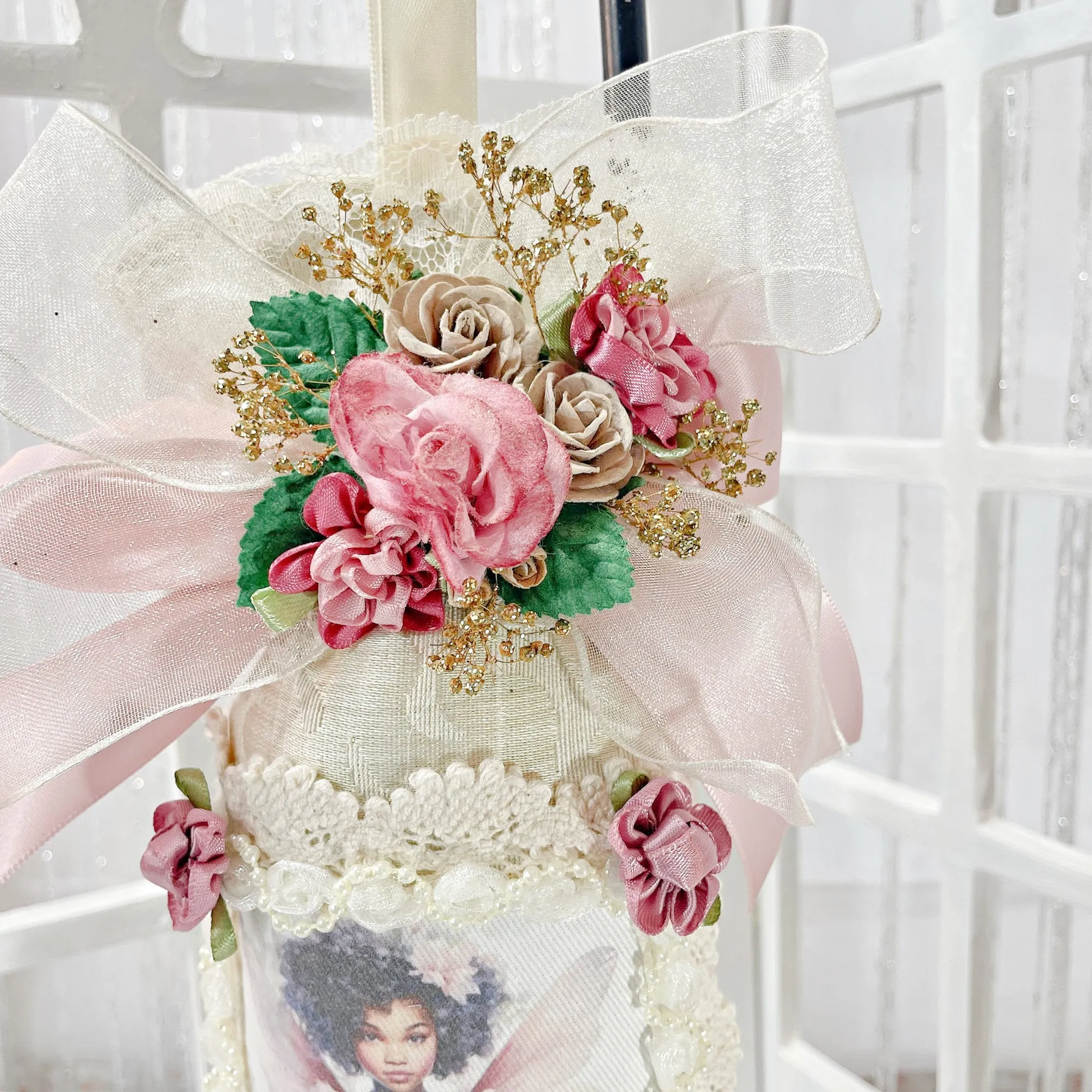 Black Fairy Themed Angel Sachet Wall Hanging Gift For Her, African American Angel Sachet, Flower Gift For Her For Christmas One of a Kind
