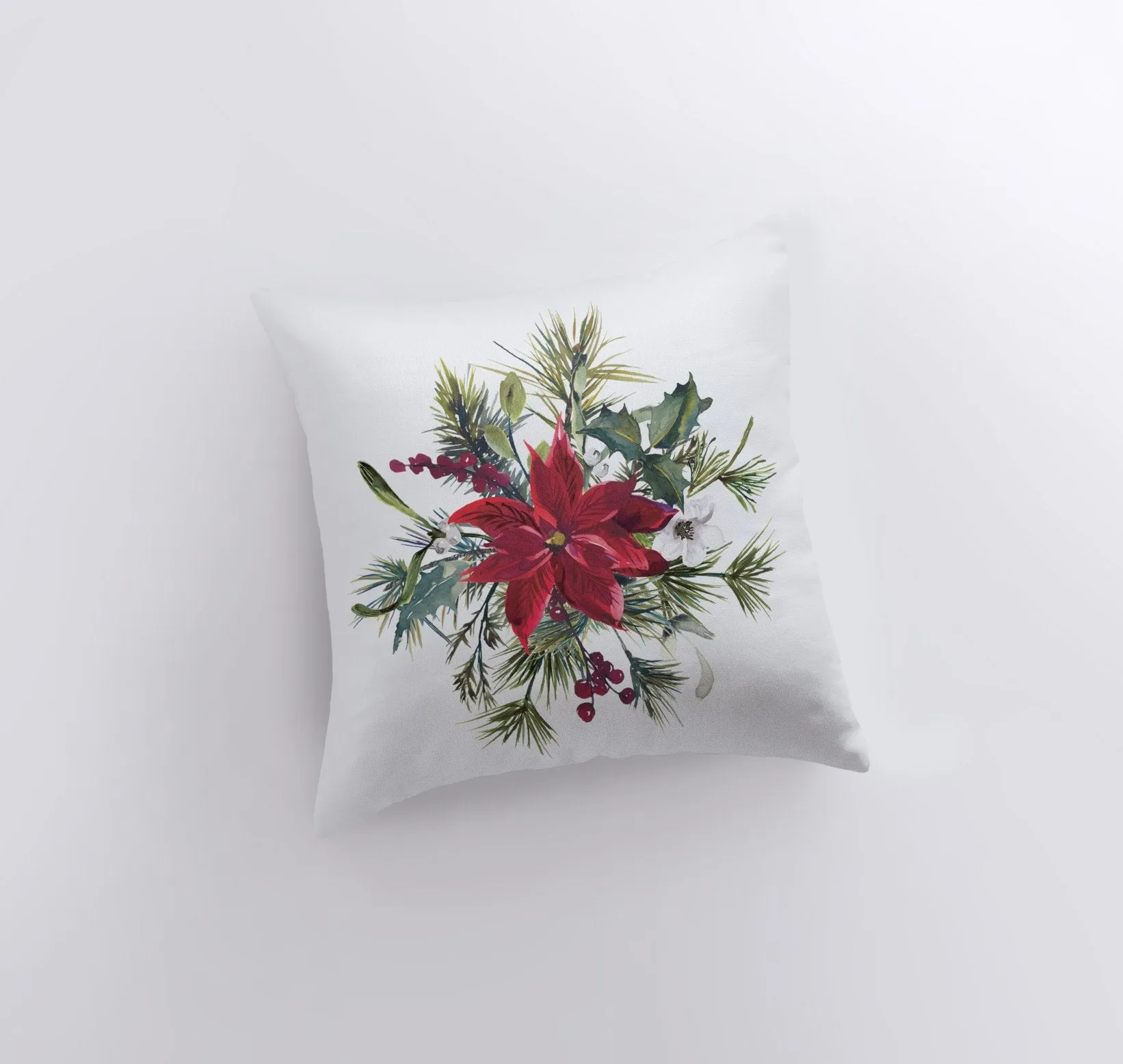 Christmas Poinsettia with Holly Throw Pillow Cover | Holiday Decor |