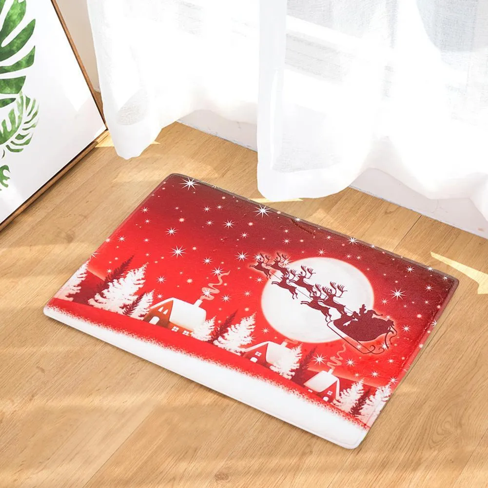 Christmas Red Snow House Print Non Slip Water Absorbent Floor Rugs Carpet