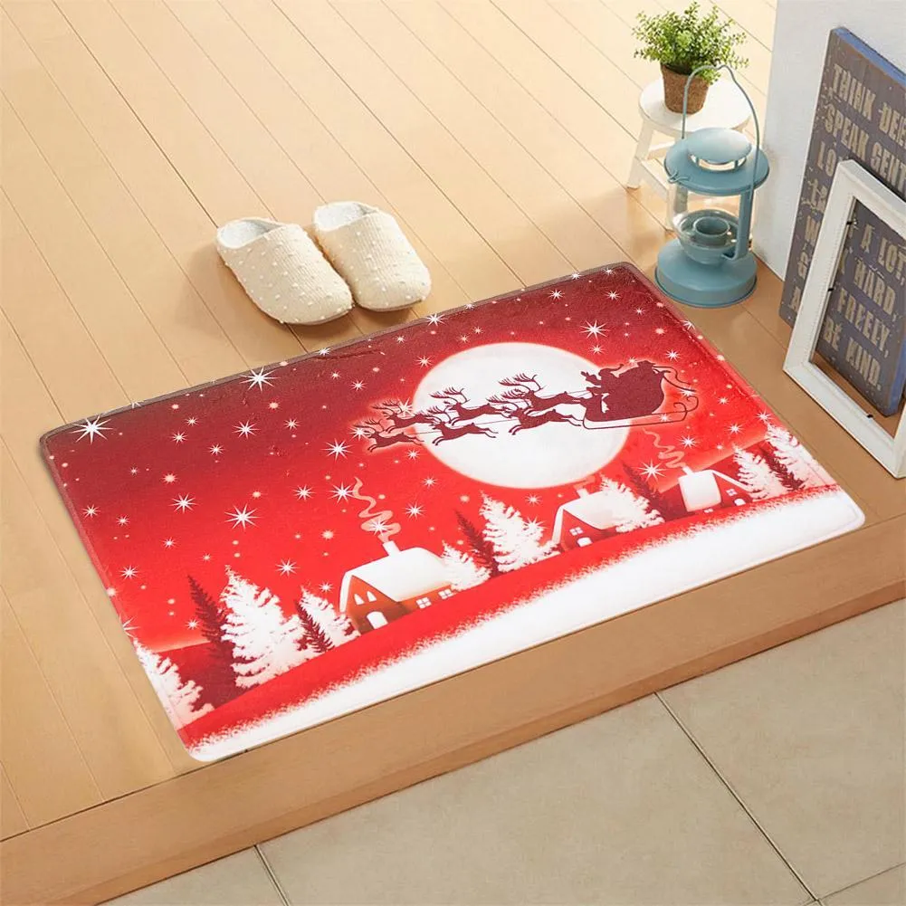 Christmas Red Snow House Print Non Slip Water Absorbent Floor Rugs Carpet