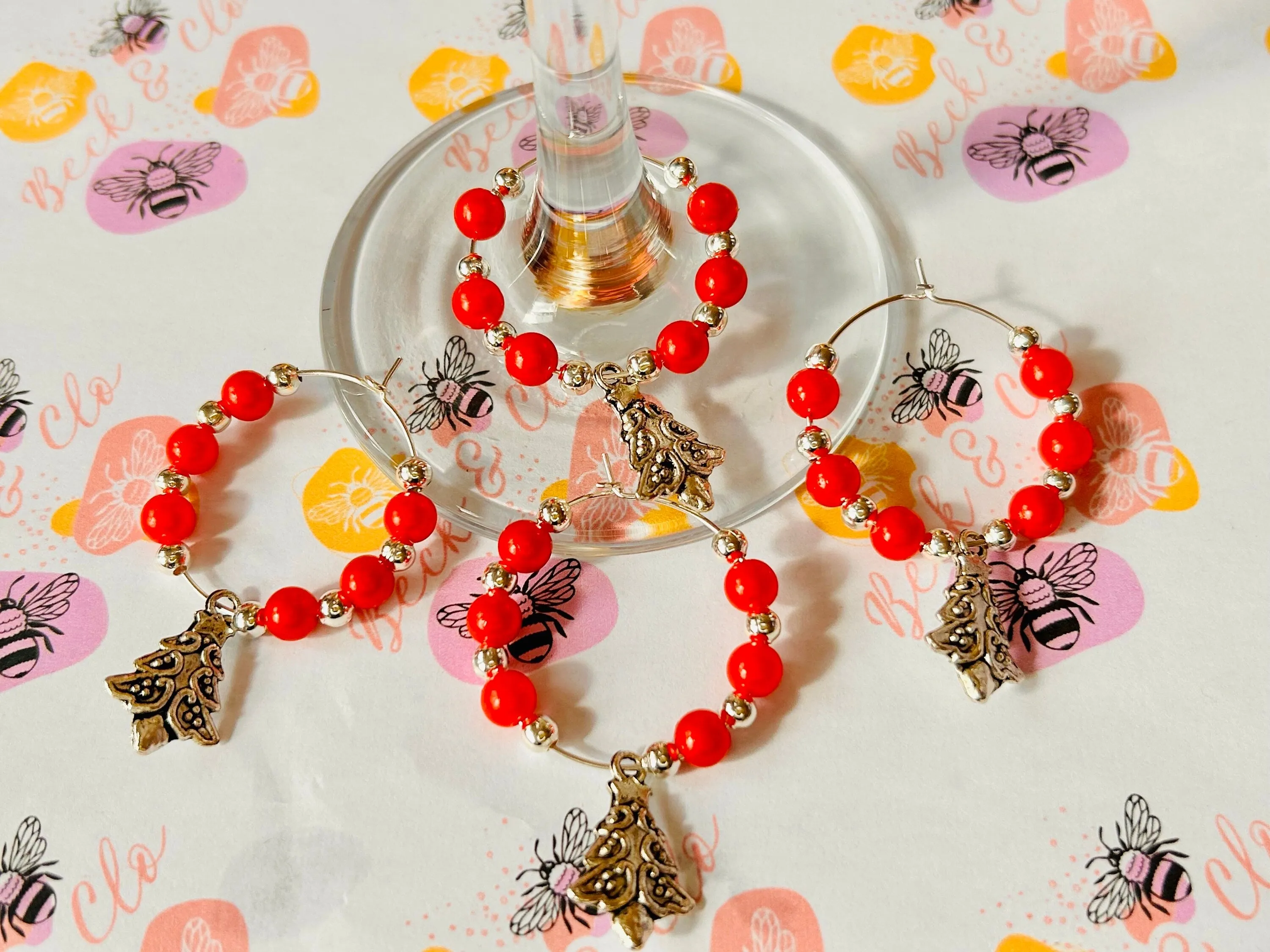 Christmas Wine Glass Charms 4pcs | Wine glass bangles | Christmas tableware | Cute Tableware | Tree Gifts | Tableware | Tree Accessories