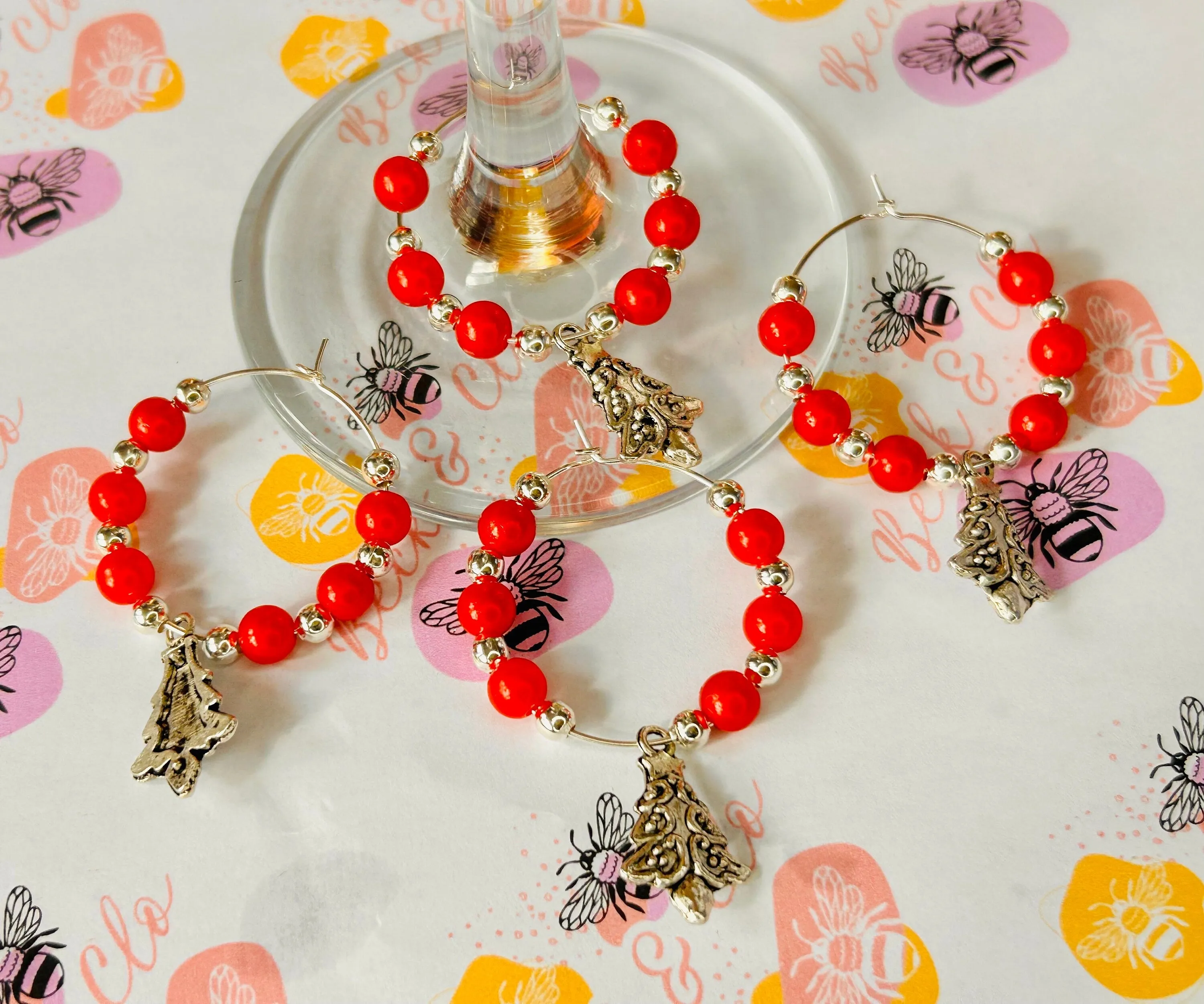 Christmas Wine Glass Charms 4pcs | Wine glass bangles | Christmas tableware | Cute Tableware | Tree Gifts | Tableware | Tree Accessories