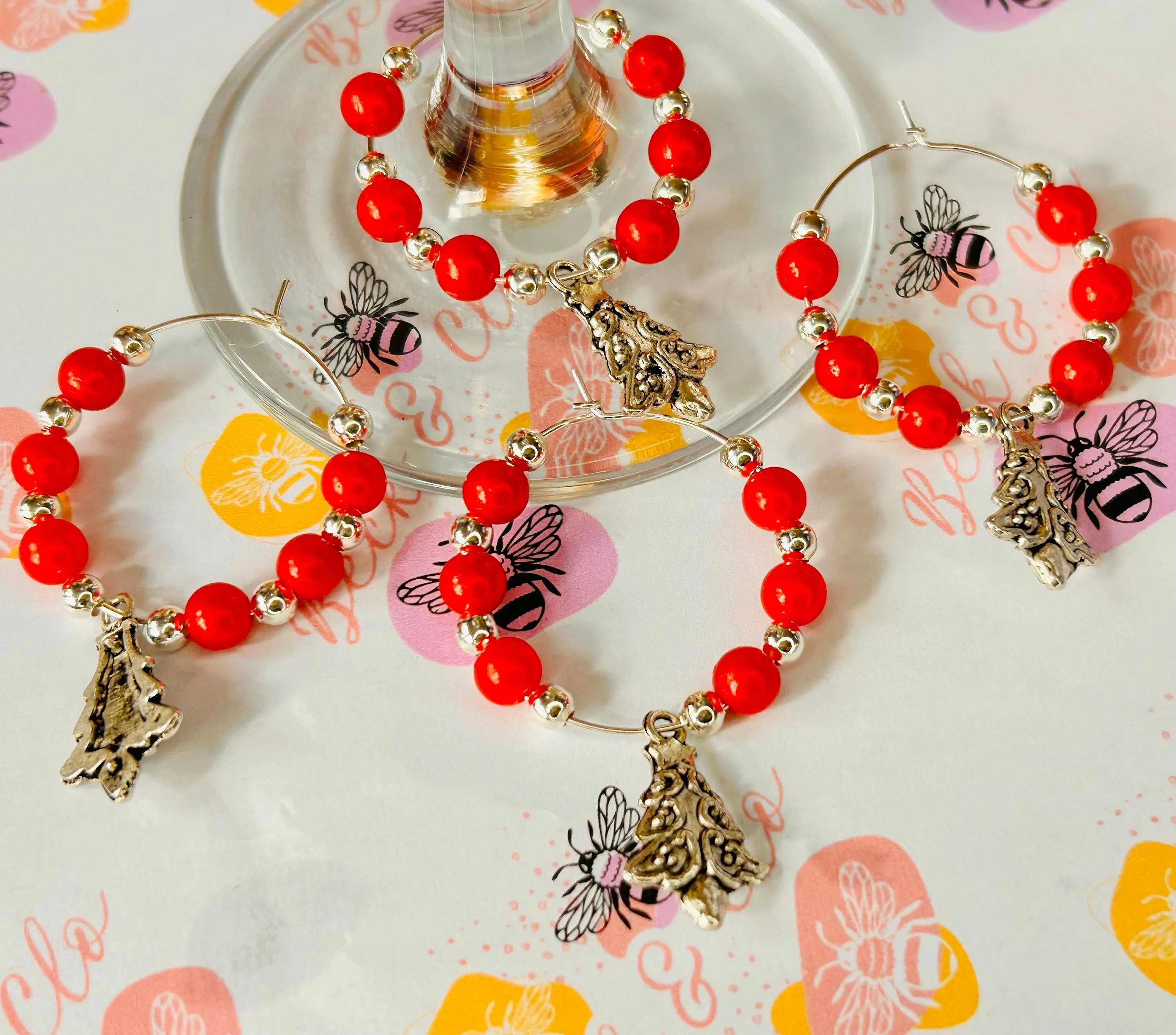 Christmas Wine Glass Charms 4pcs | Wine glass bangles | Christmas tableware | Cute Tableware | Tree Gifts | Tableware | Tree Accessories