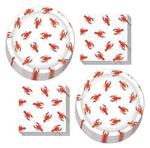 Crawfish Dinner Plates and Napkins for Mardi Gras and Seafood Festivals (Serves 16)