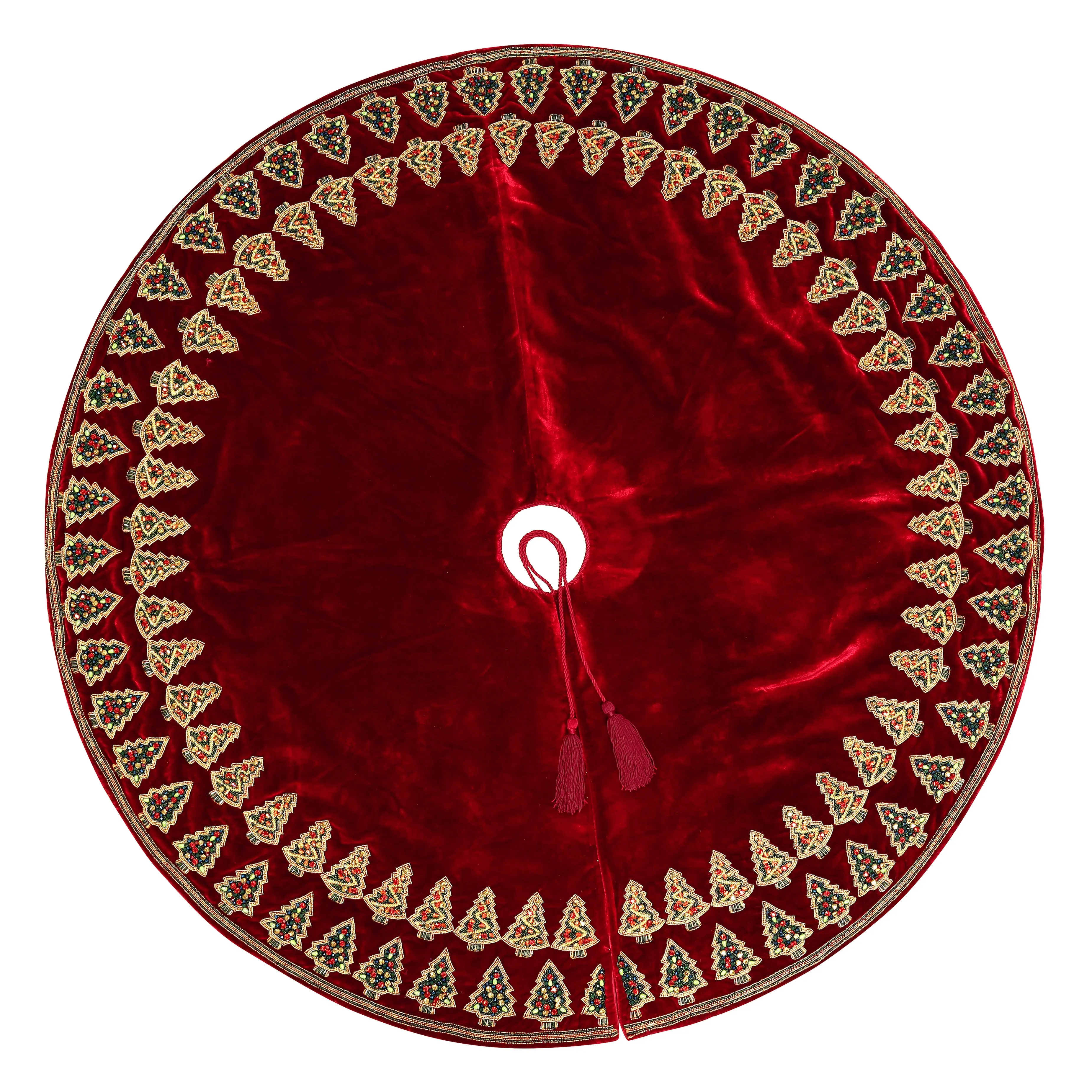 Gemstone Enchanted Forest Red Velvet Christmas Tree Skirt