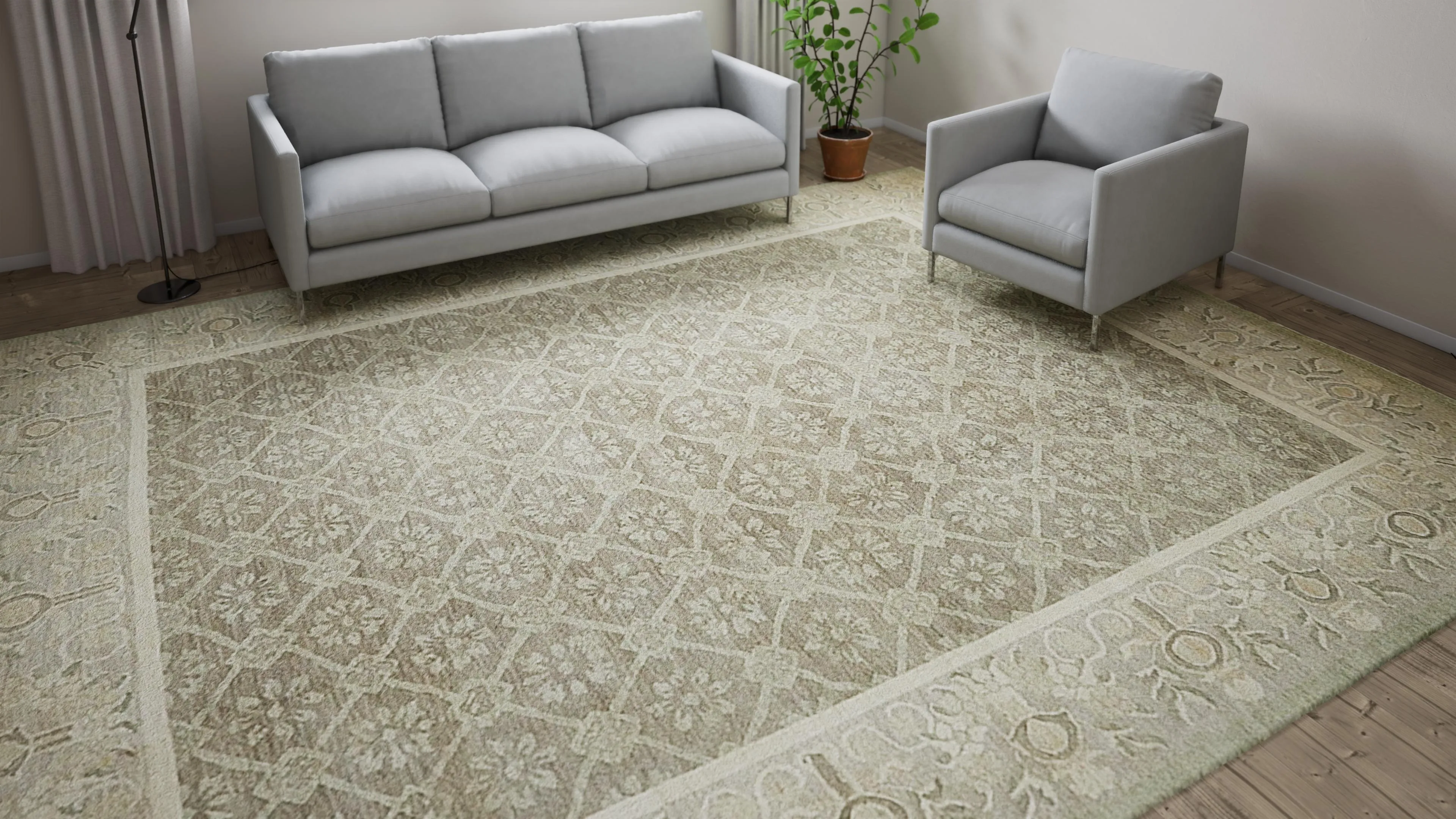 Grey Traditional Wool Rug - 11'7" x 14'3"