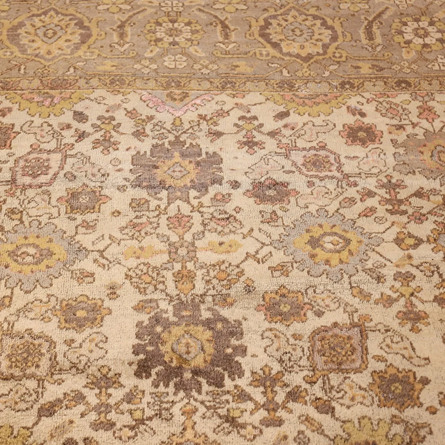 Ivory Antique Wool Persian Rug - 12' x 13'6"