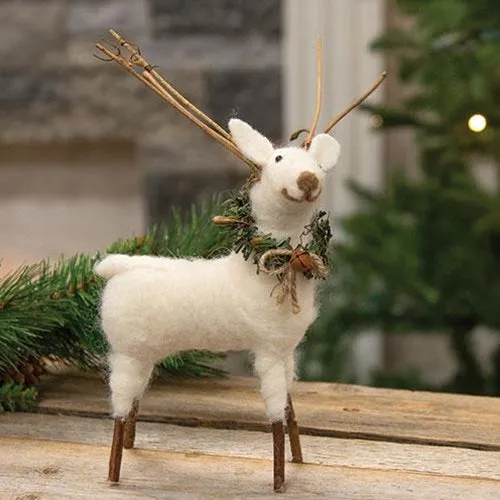 Large Felted White Standing Reindeer