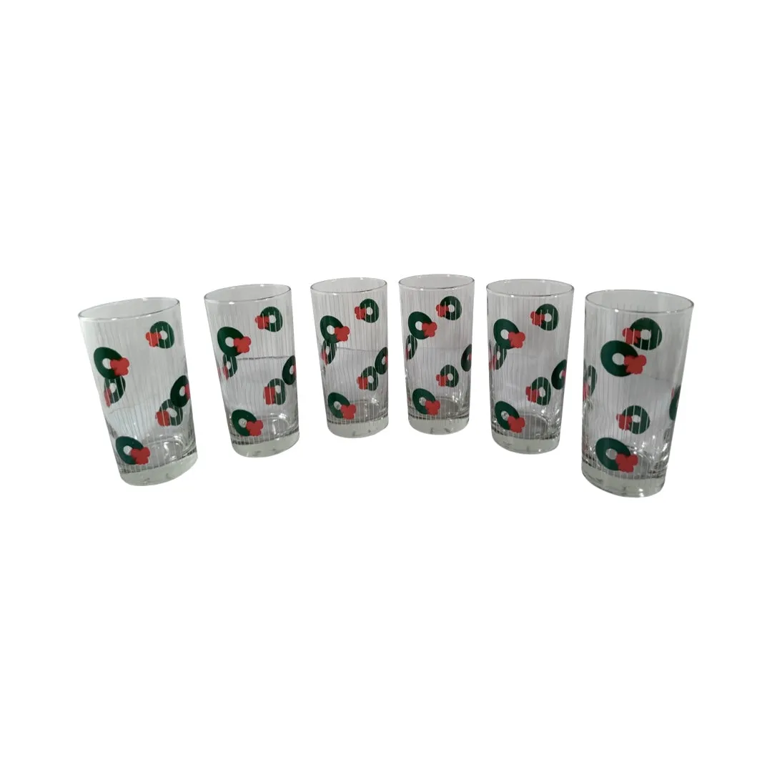Morgan Signed Mid-Century Holiday Wreath Glasses (Set of 6)