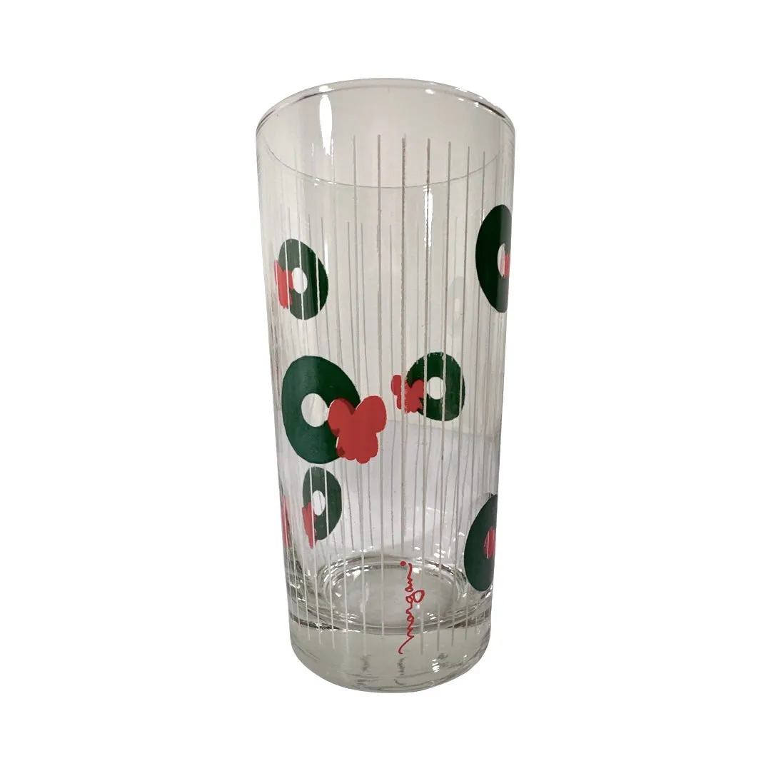 Morgan Signed Mid-Century Holiday Wreath Glasses (Set of 6)
