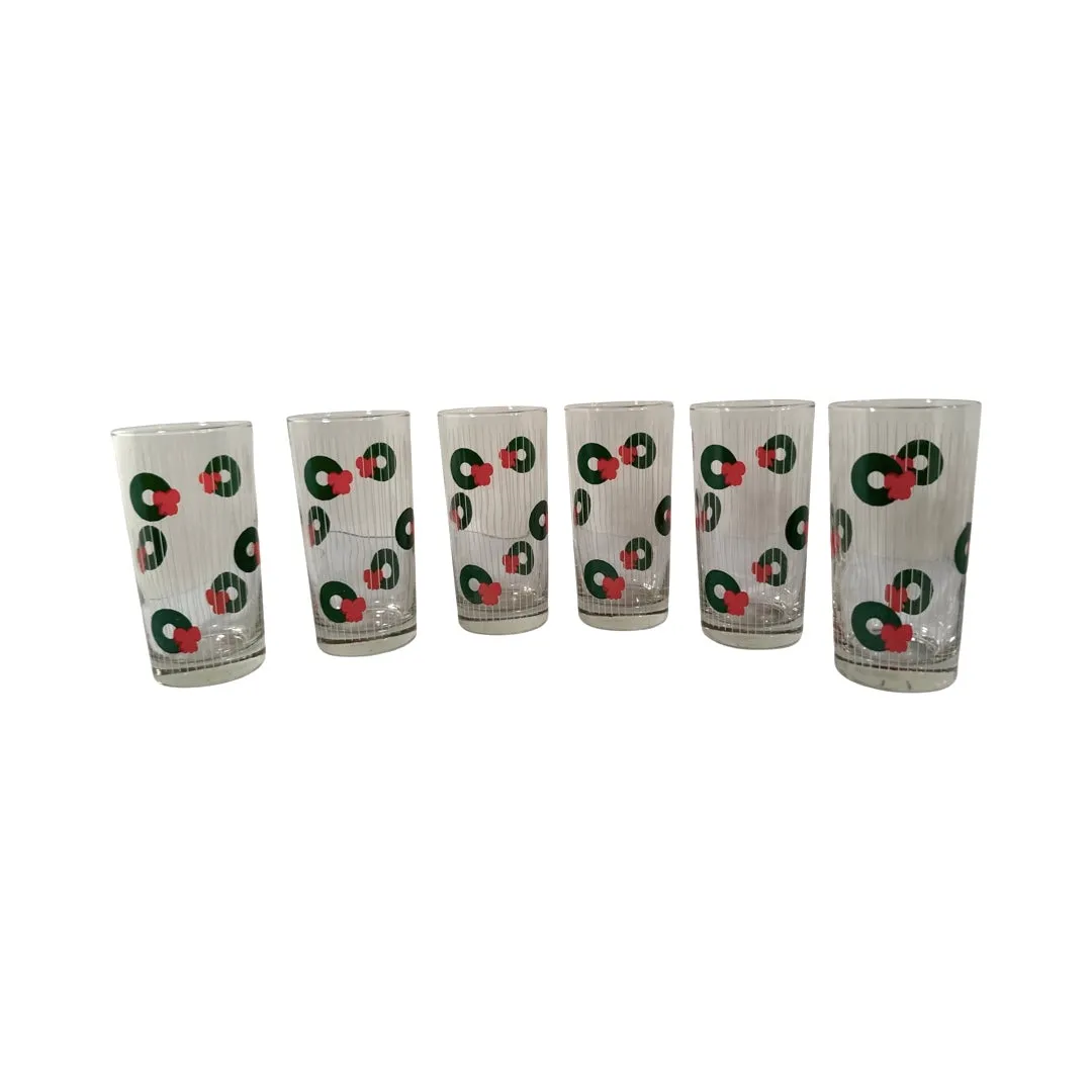Morgan Signed Mid-Century Holiday Wreath Glasses (Set of 6)