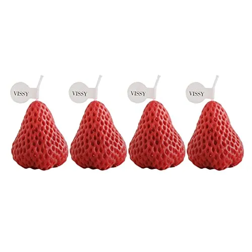 Pinakine® Strawberry Candle Scented Candle Home Living Room Party Decor Photo Props Red S 4Pcs