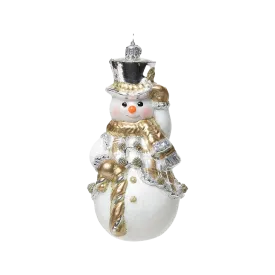 Tartan Snowman Glass Ornament