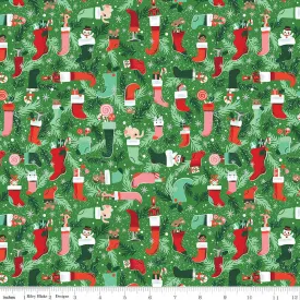 'Twas - Stockings Were Hung in Green Sparkle - SC13463-GREEN - Half Yard