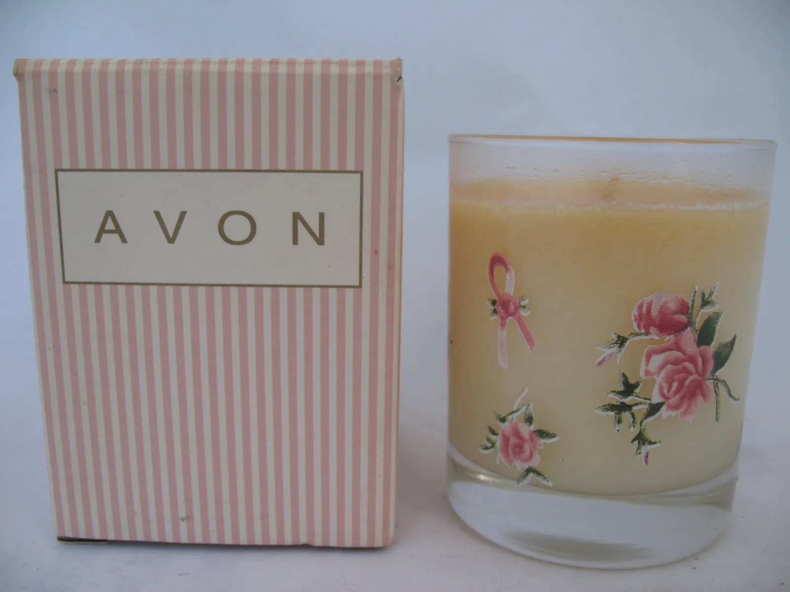 USA MADE NEW NIB AVON PINK RIBBON Scented CANDLE CANDLES Breast Cancer Floral Rose GLASS HOLDER HOLDERS