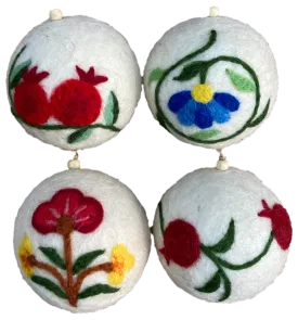 Wool Felt Round Ornament Set "Flowers & Pomegranates"